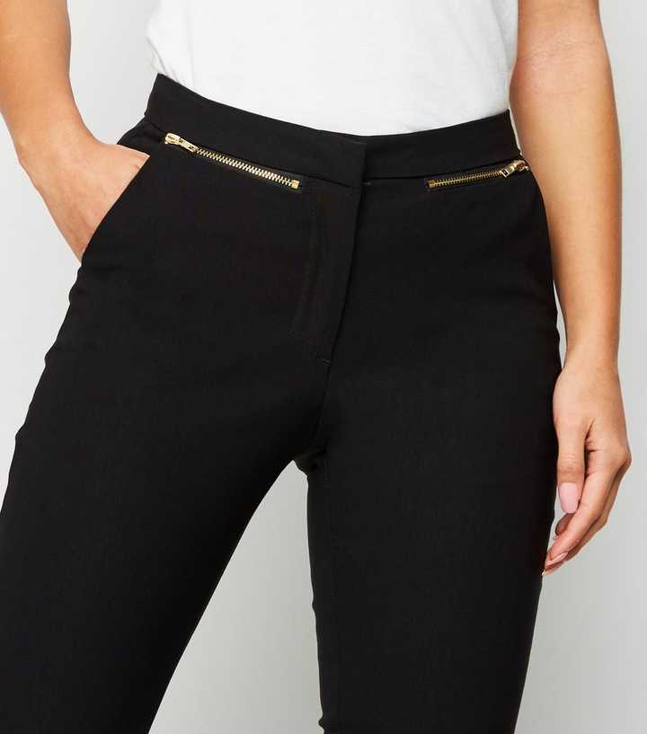 Petite Black Zip Slim Stretch Trousers