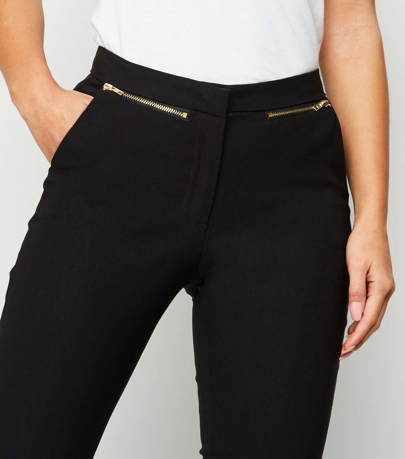 Petite Black Zip Front Stretch Slim Fit Trousers  Image 5