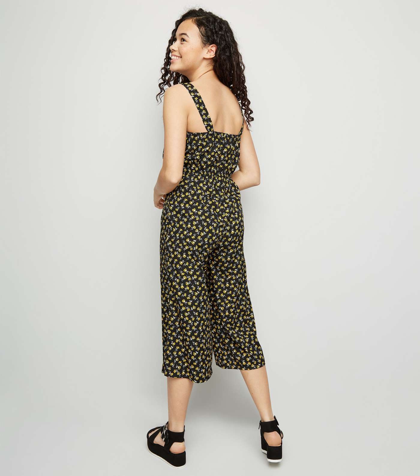 Girls Yellow Floral Square Neck Jumpsuit  Image 2