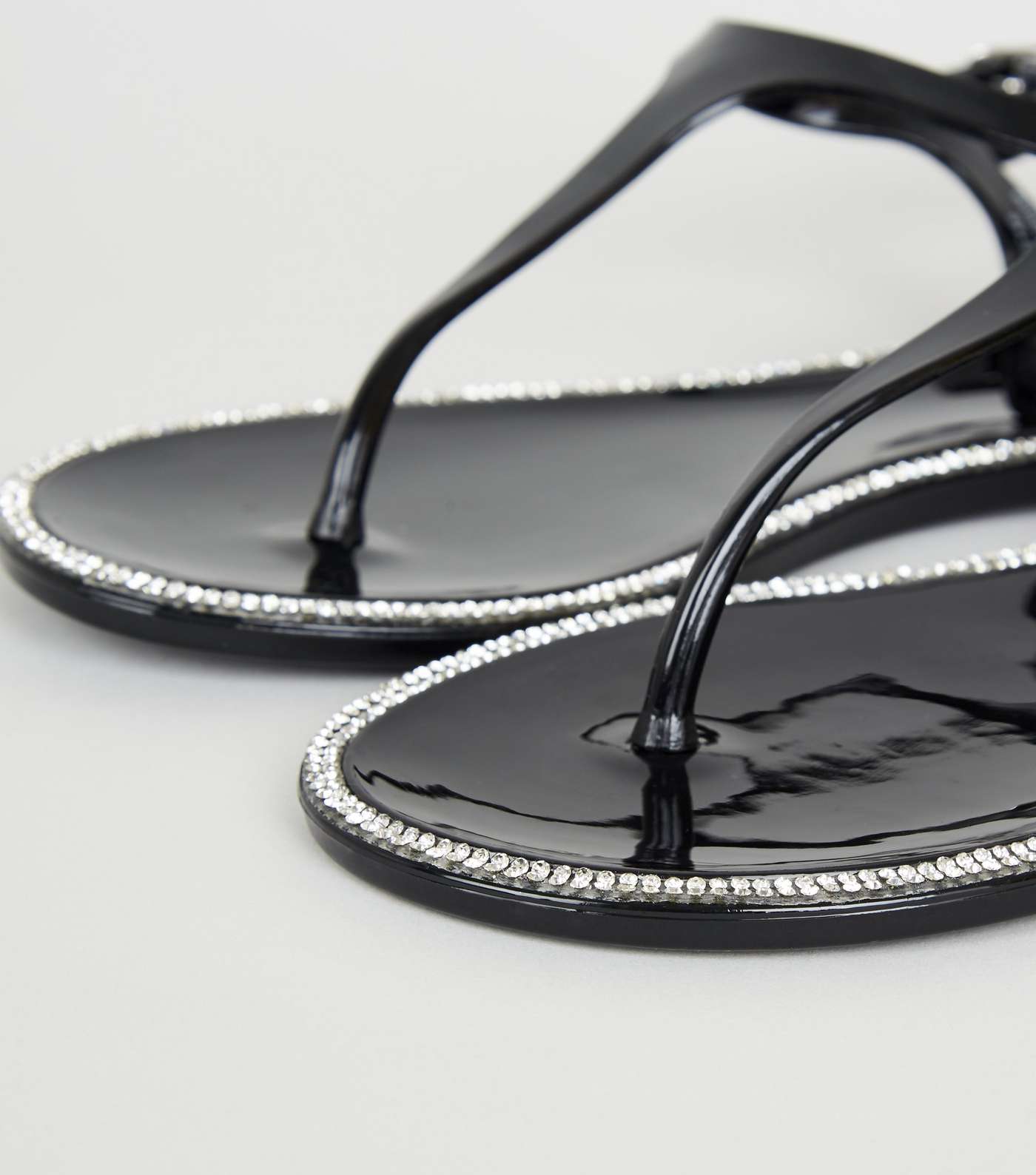 Black Diamanté Sole Trim Jelly Sandals Image 4