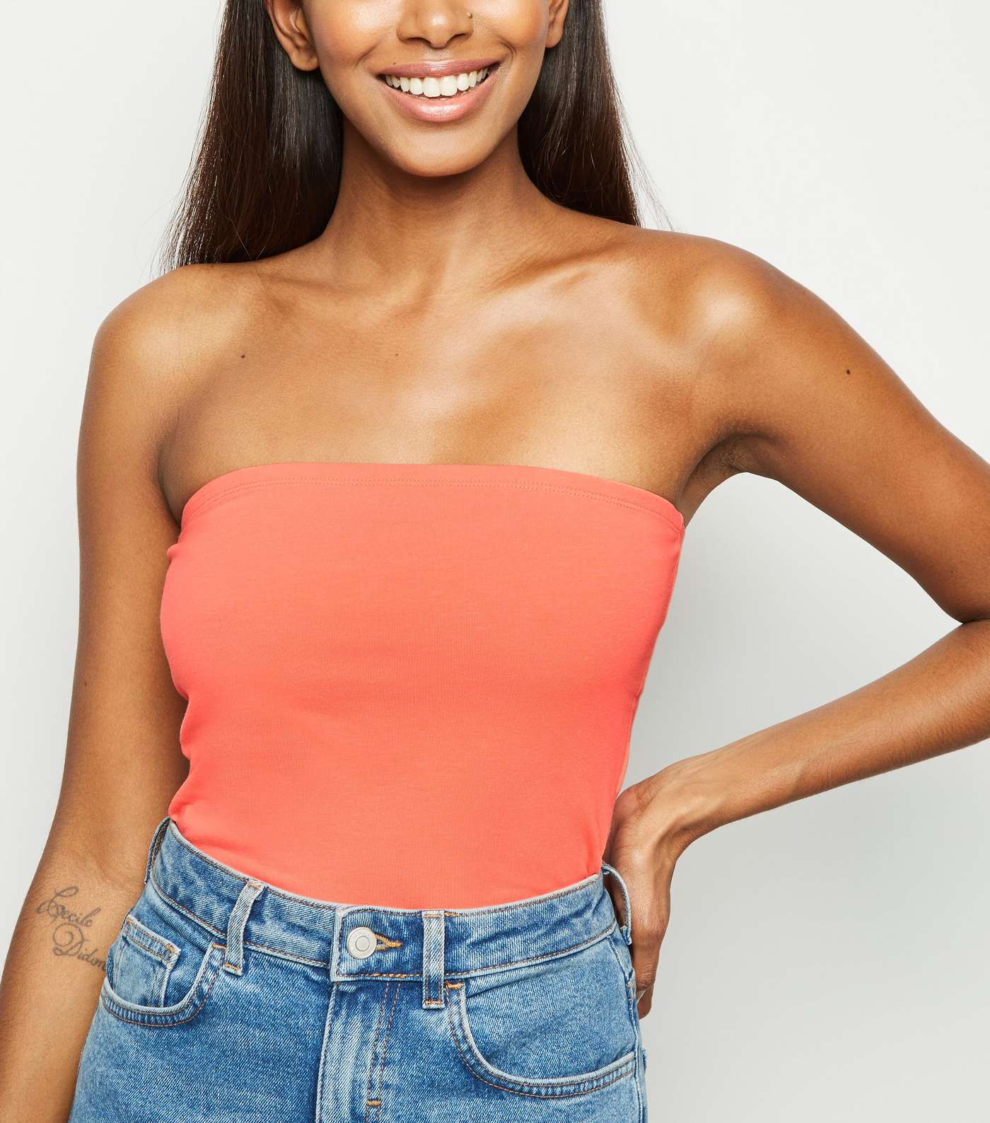 Coral Cropped Bandeau Top