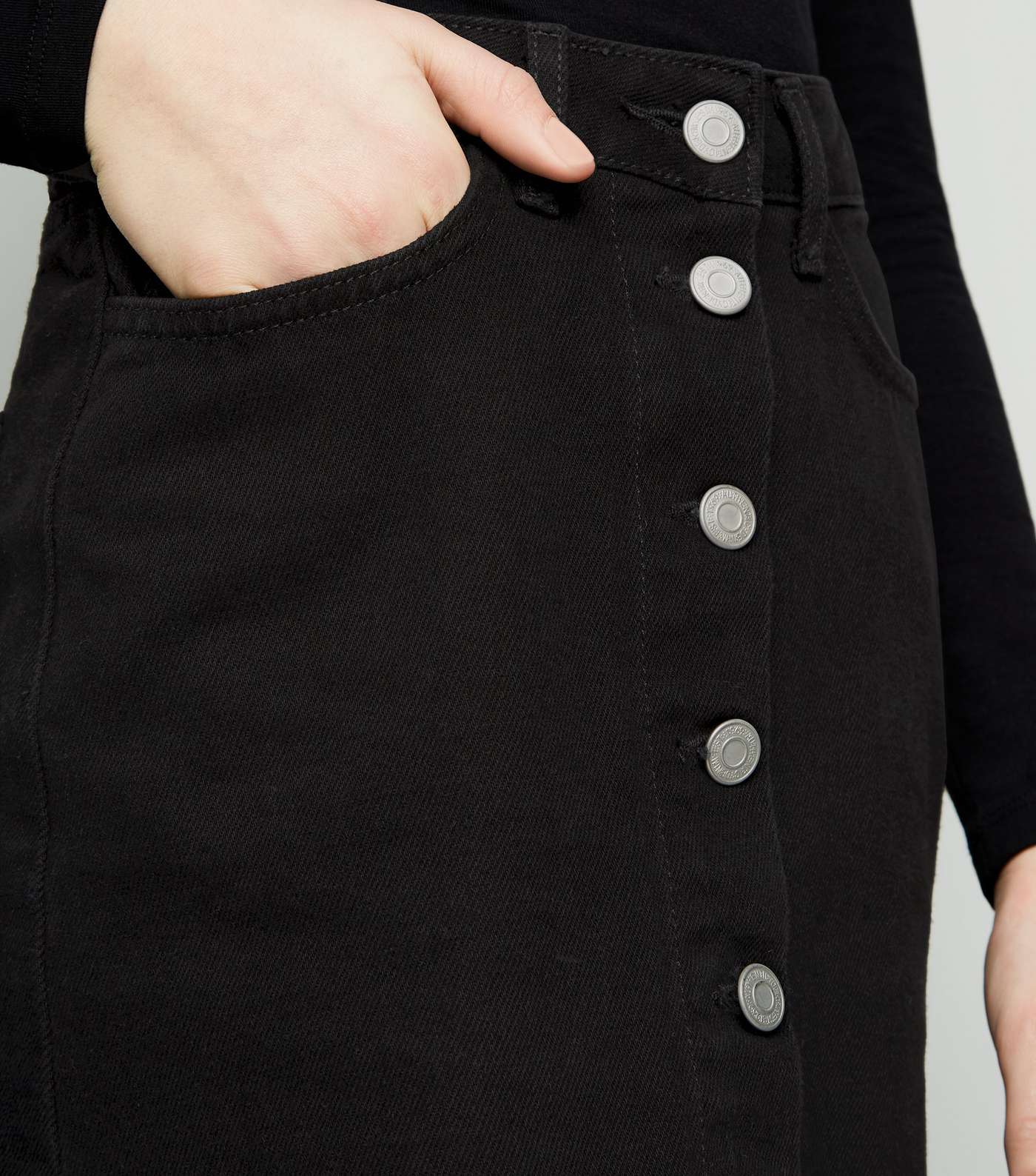 Girls Black Button Up Denim Skirt Image 3