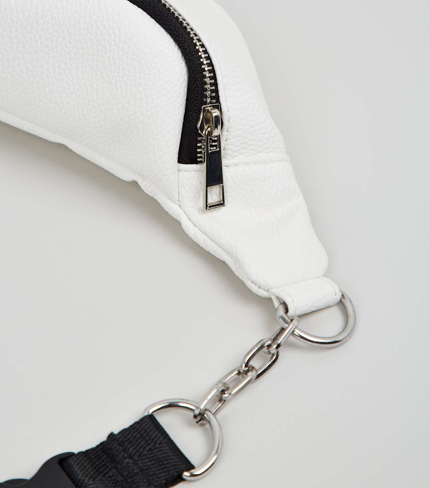 White Leather-Look Chain Strap Utility Bum Bag Image 4