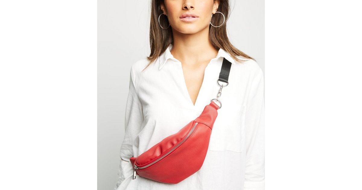 Red LeatherLook Chain Strap Utility Bum Bag New Look