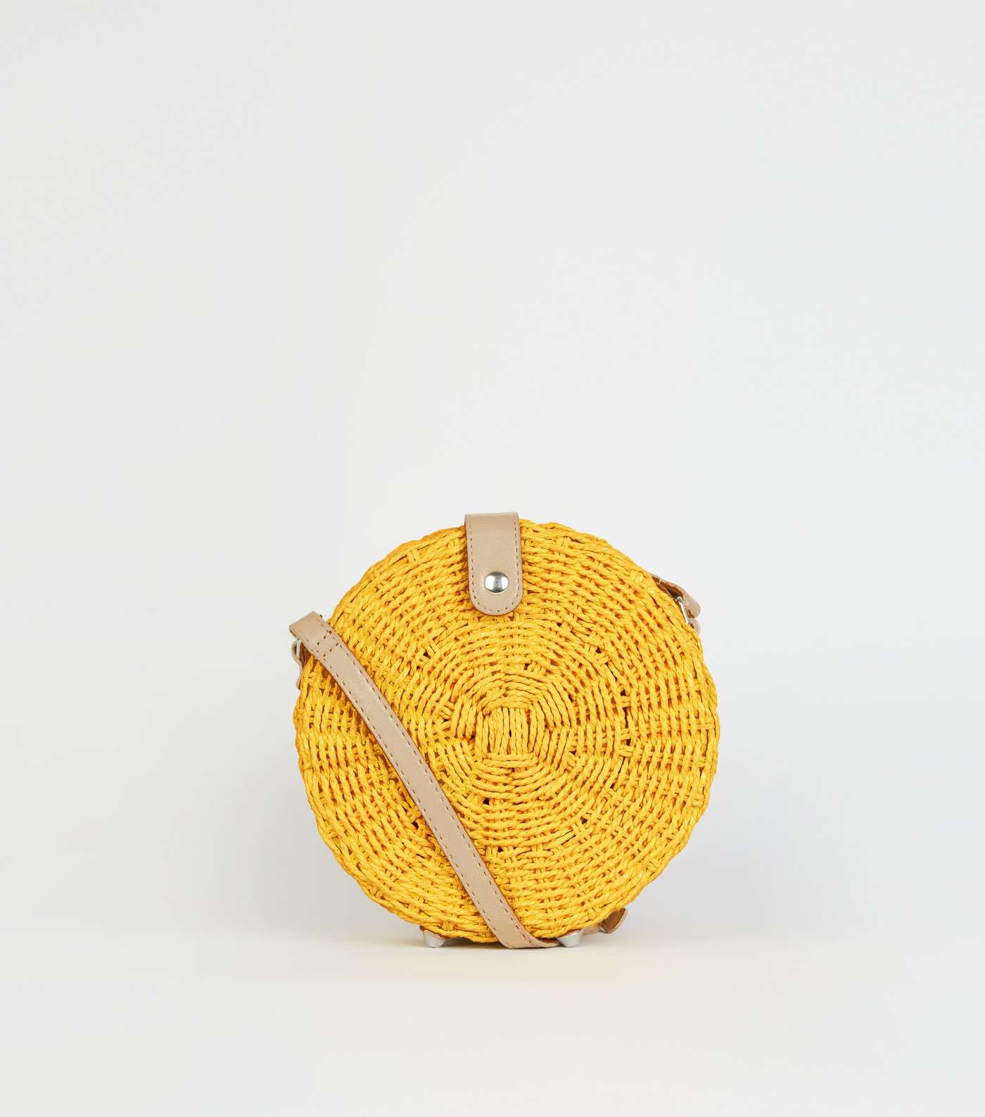 Yellow Straw Effect Woven Round Bag