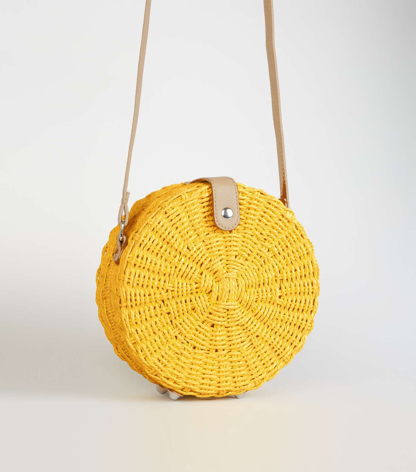 Yellow Straw Effect Woven Round Bag Image 3