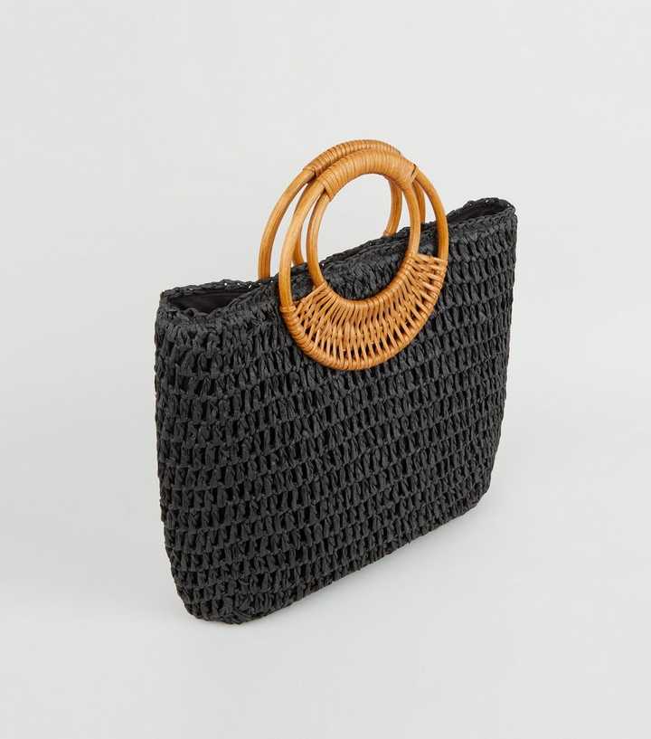 New Look woven straw bag in black