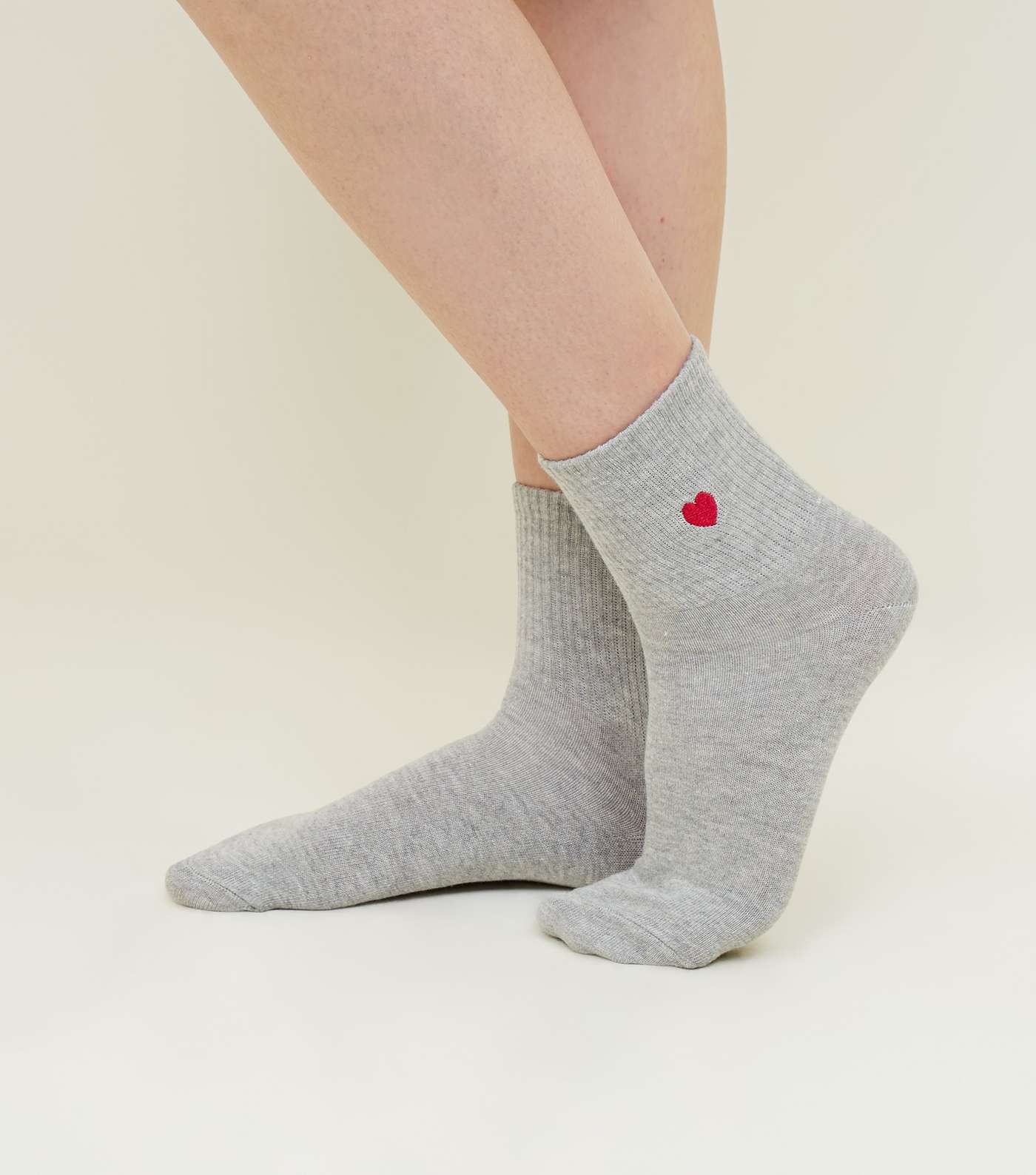 Pale Grey Heart Embroidered Socks  Image 2