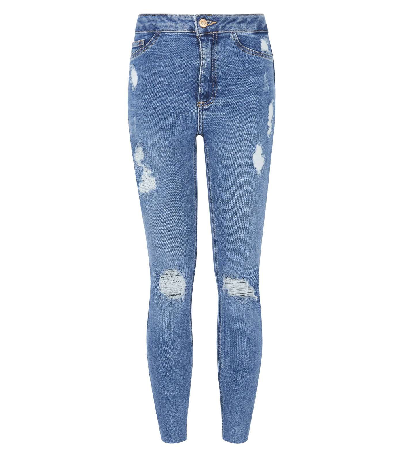 Girls Mid Blue Ripped High Waist Super Skinny Jeans Image 4