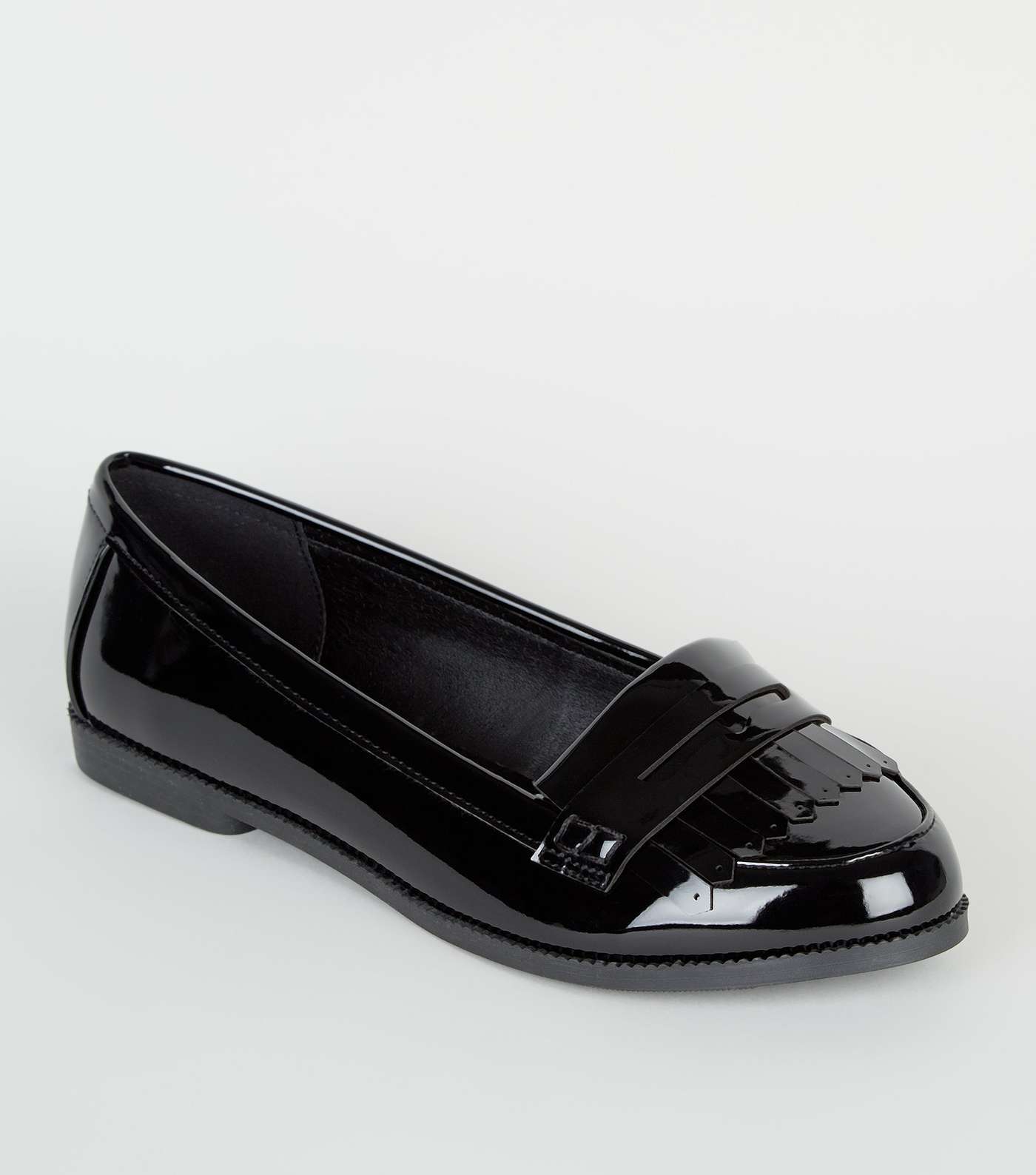 Wide Fit Black Patent Spot Lined Loafers