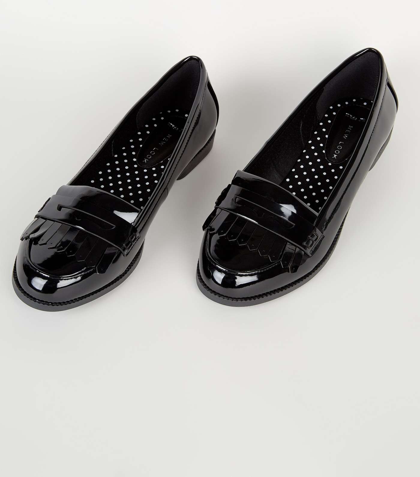 Wide Fit Black Patent Spot Lined Loafers Image 3