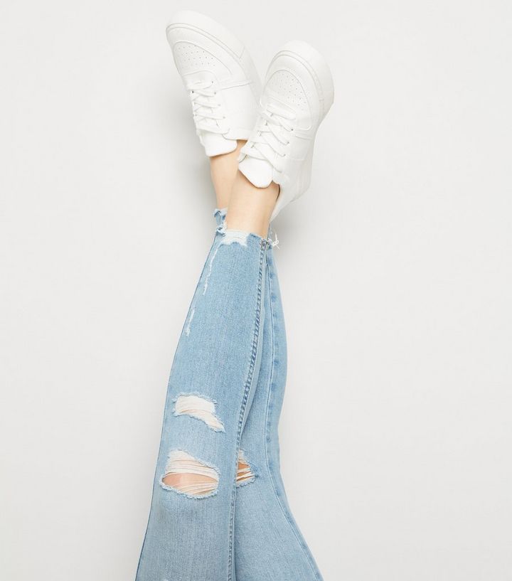 Girls Pale Blue Ripped Skinny Jeans New Look