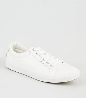 Wide Fit White Leather-Look Scallop 