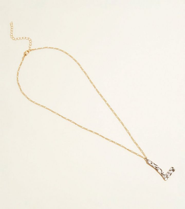 Gold Hammered L Initial Pendant Necklace New Look Gold Hammered L Initial Pendant Necklace