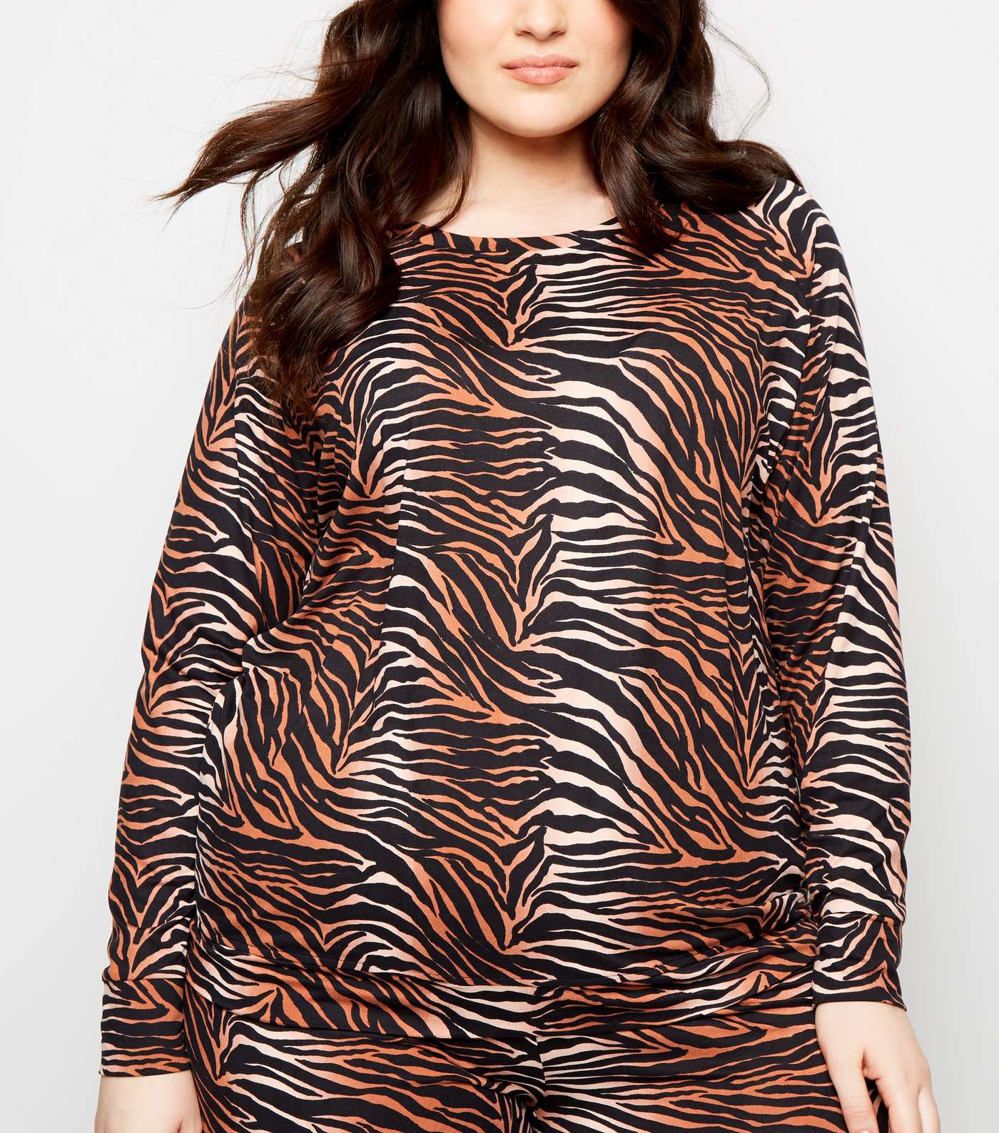 Curves Brown Tiger Print Soft Touch Sweatshirt