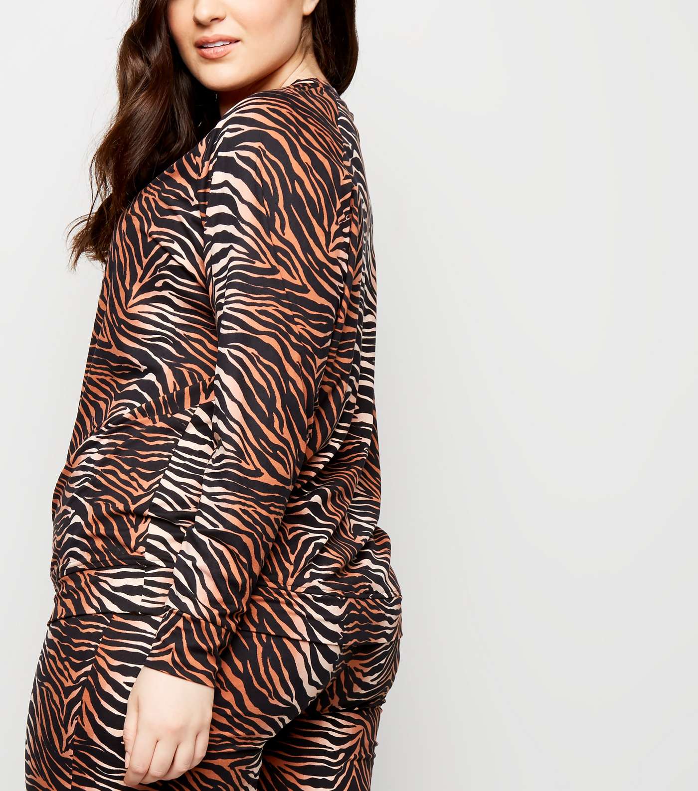 Curves Brown Tiger Print Soft Touch Sweatshirt Image 3
