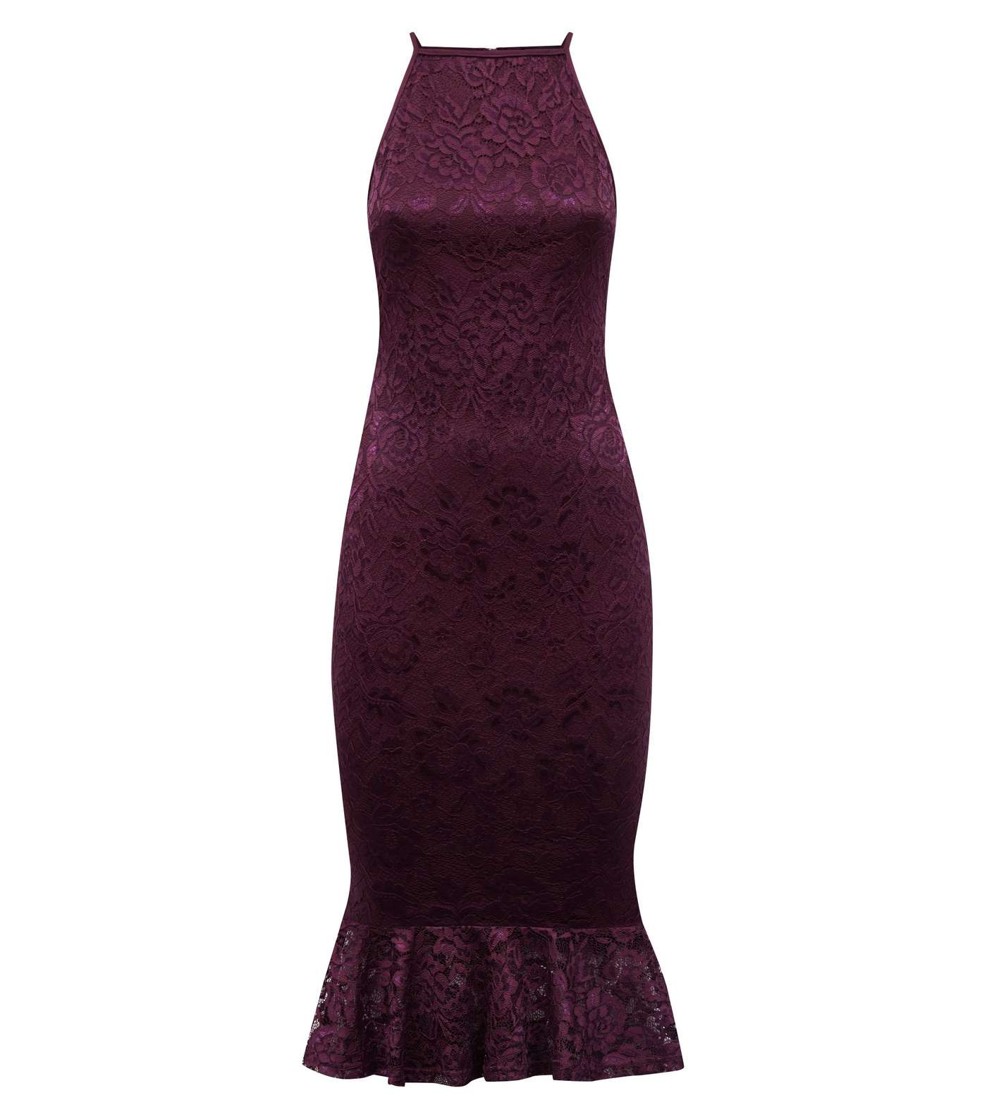 AX Paris Burgundy Lace Frill Hem Dress Image 4