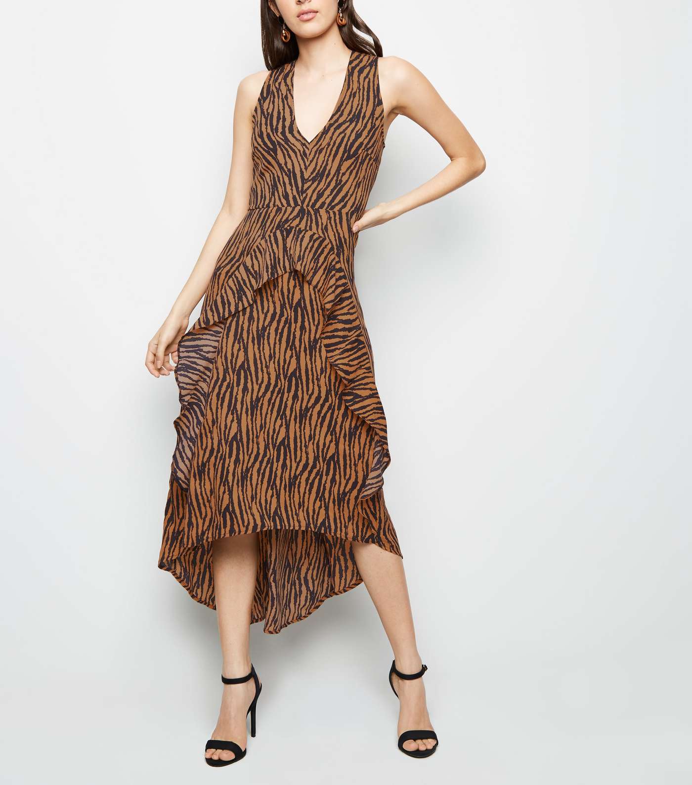 AX Paris Brown Tiger Print Dip Hem Midi Dress