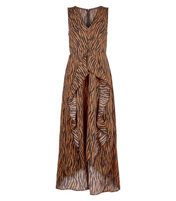 AX Paris Brown Tiger Print Dip Hem Midi Dress New Look shop for AX Paris Brown Tiger Print Dip Hem Midi Dress New Look at Shopo