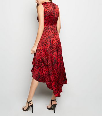 AX Paris Red Tiger Print Dip Hem Midi Dress New Look shop for AX Paris Red Tiger Print Dip Hem Midi Dress New Look at Shopo