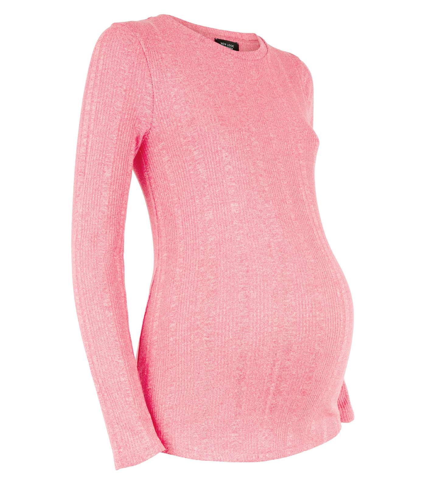 Maternity Pink Neon Marl Ribbed Crew Neck Top Image 4