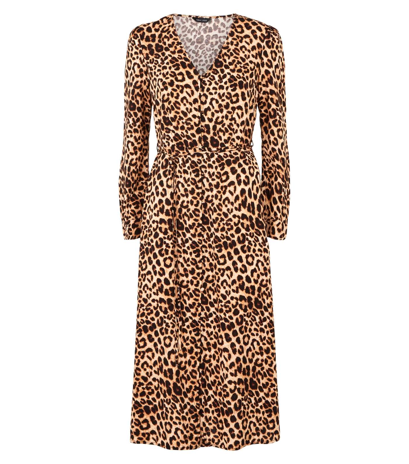 Brown Leopard Print Long Sleeve Midi Dress  Image 4