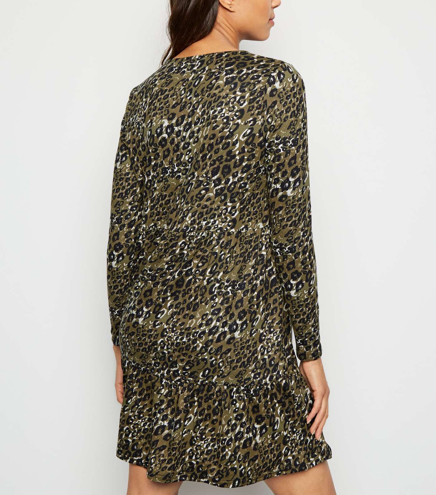 Green Leopard Print Soft Touch Smock Dress  Image 3