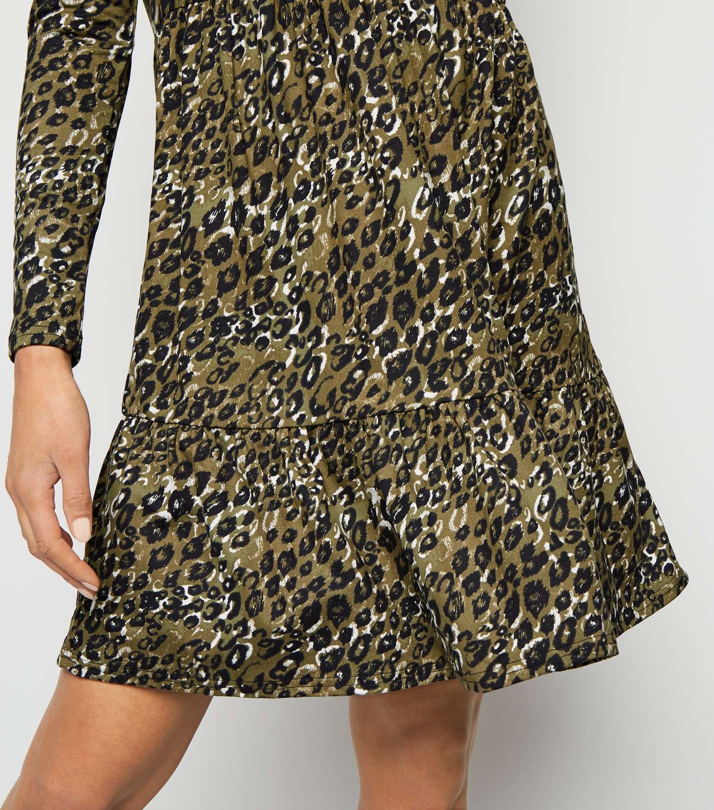 Green Leopard Print Soft Touch Smock Dress  Image 5