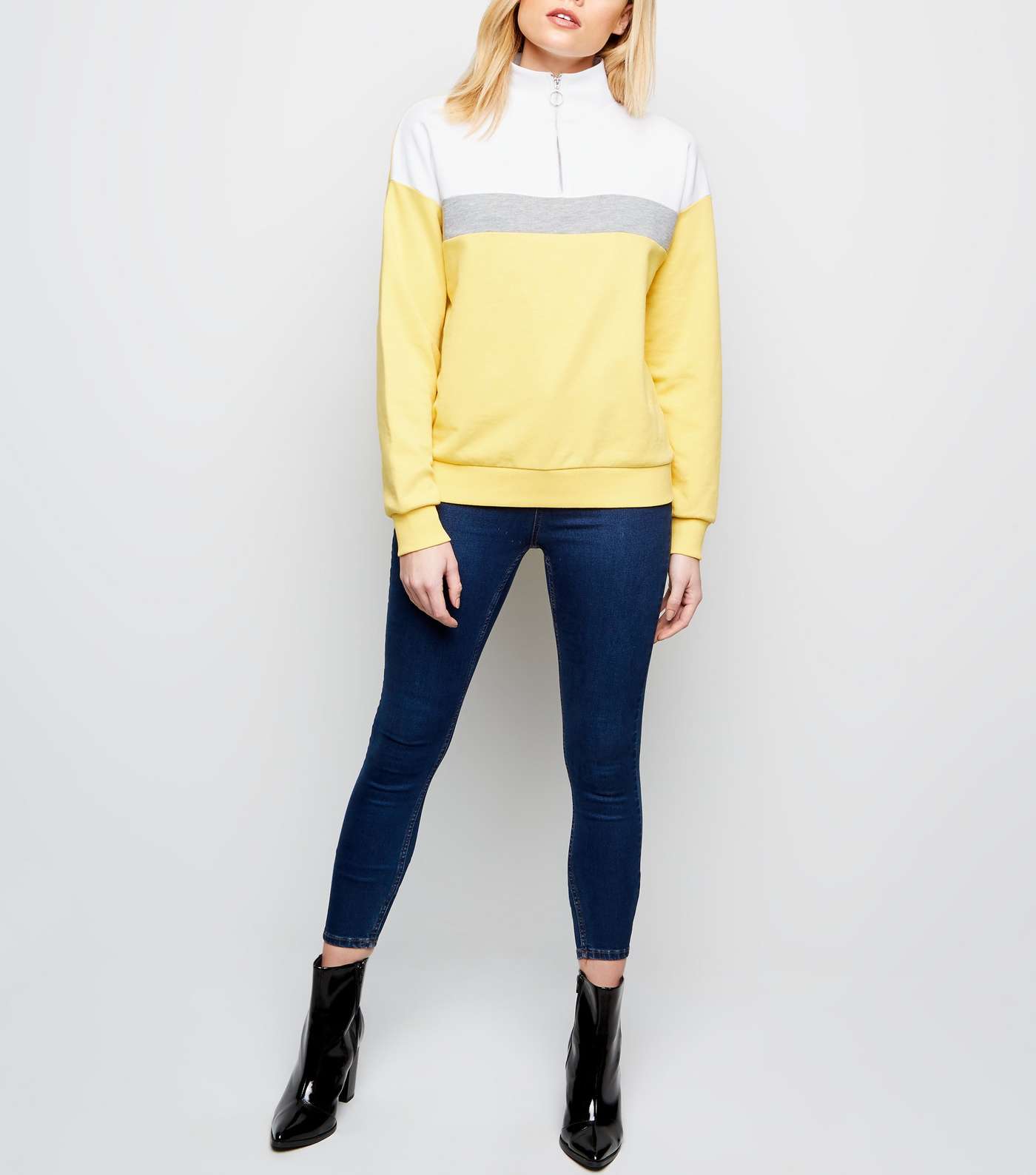Yellow Colour Block Half Zip Sweatshirt  Image 2