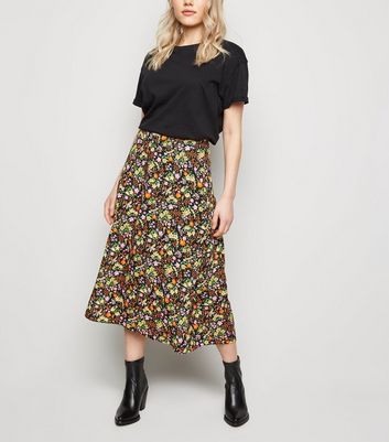 Petite Black Floral Midi Skirt | New Look