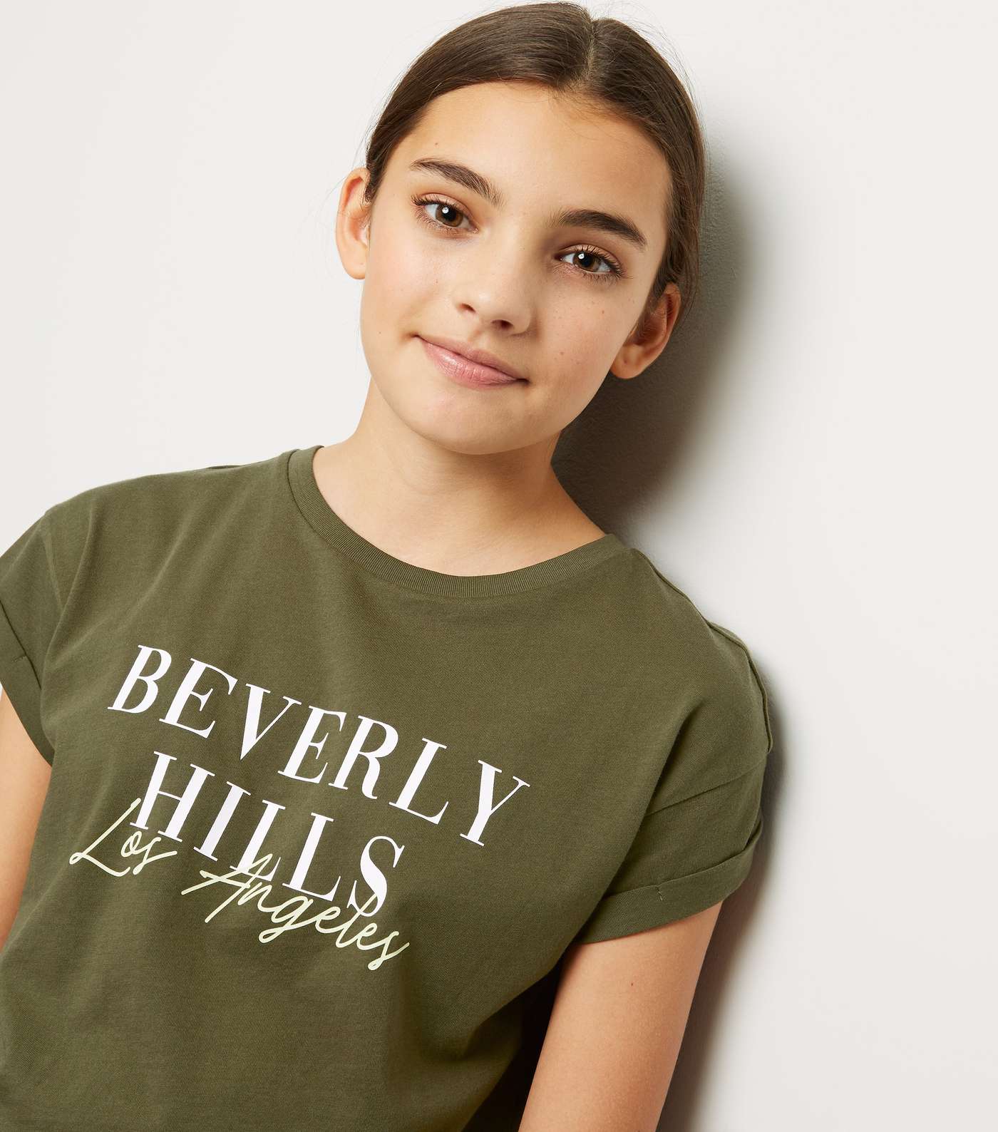Girls Khaki Beverly Hills Slogan T-Shirt  Image 5