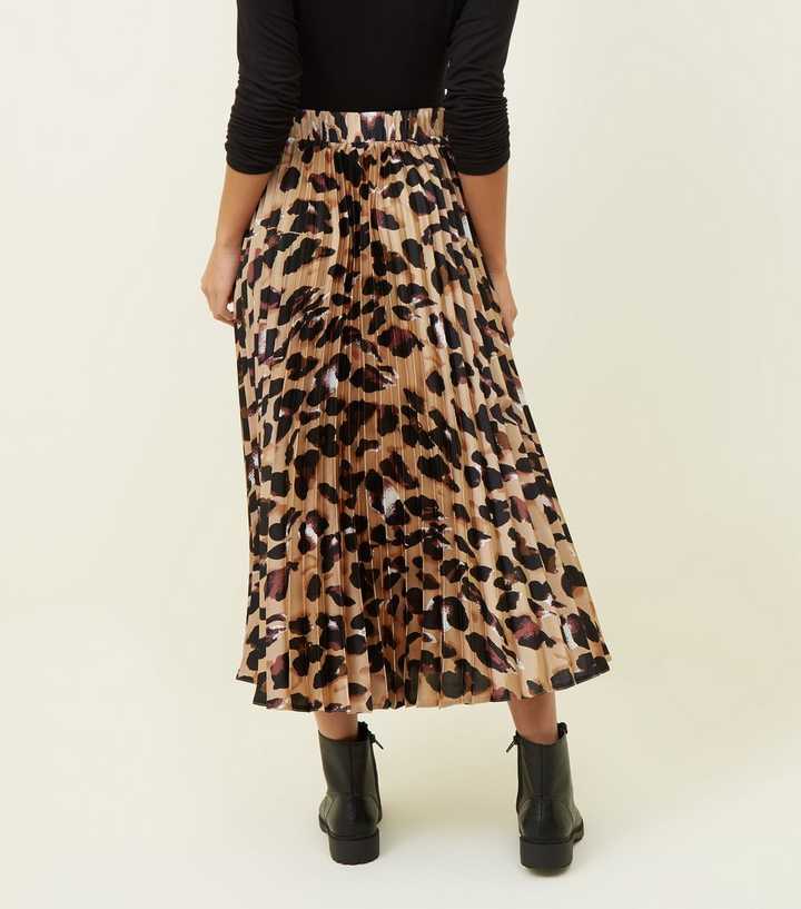 Topshop Petite Pleated Midi Skirt In Leopard Print 2024