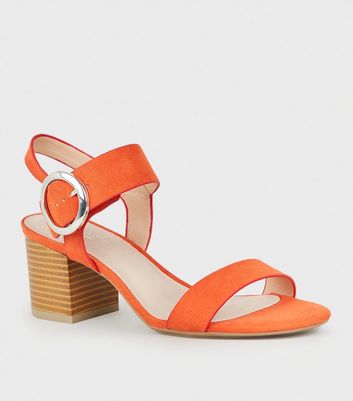 bright orange block heels