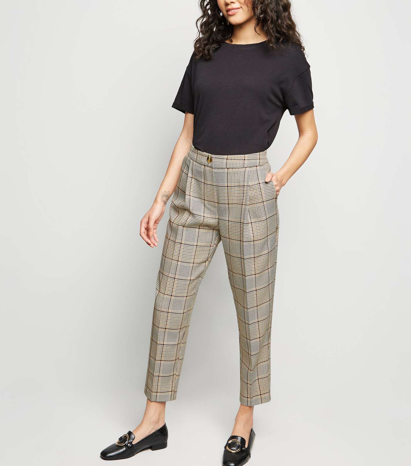 Petite Multicoloured Check Tapered Trousers