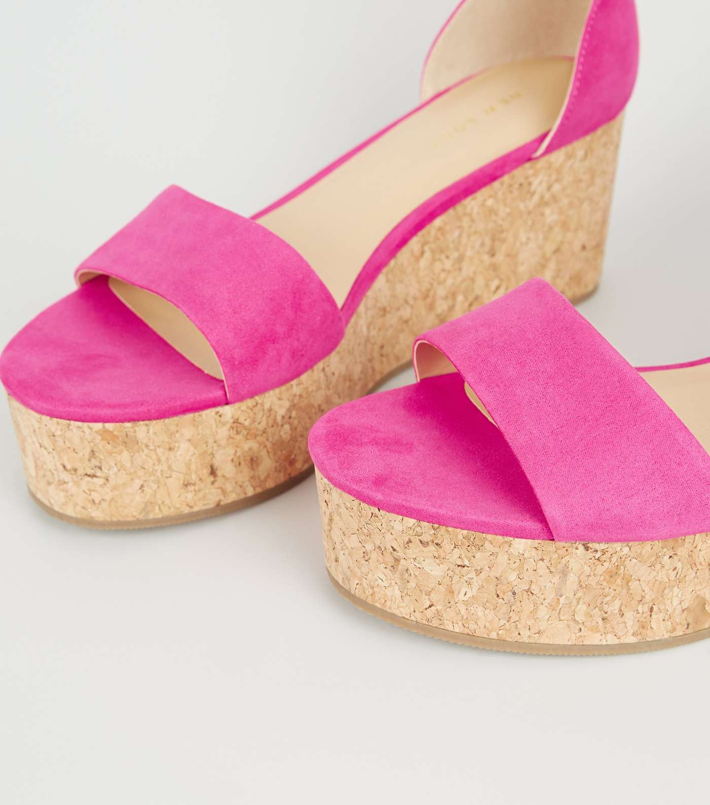 Pink Neon Ankle Strap Cork Effect Flatforms Image 4