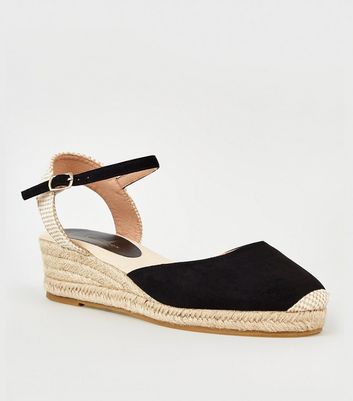 Black Suedette Mid Heel Espadrilles 