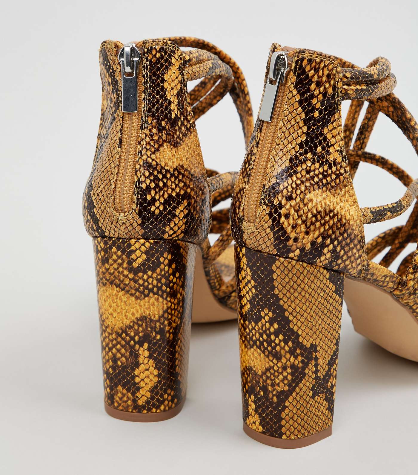 Yellow Faux Snake Block Heel Sandals Image 4