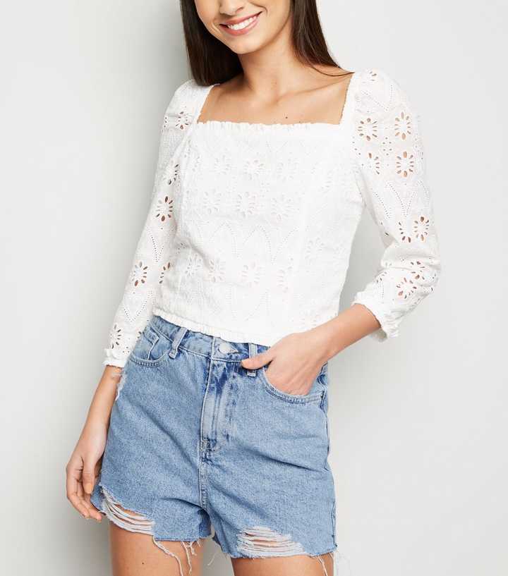 Pale Blue Ripped Denim Shorts 