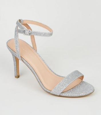 Silver Glitter Ankle Strap Sandals 