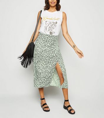 Petite green spotted midi skirt hotsell