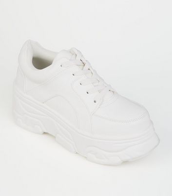 White Leather-Look Chunky Sole Trainers 