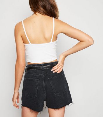 Black Distressed Mom Denim Shorts | New 
