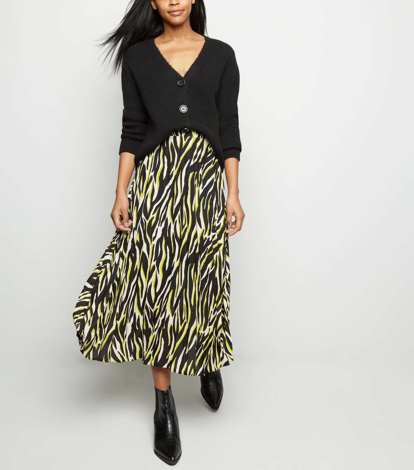Black and Neon Zebra Print Midi Skirt Image 2