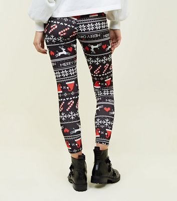 Black Merry Christmas Print Leggings 