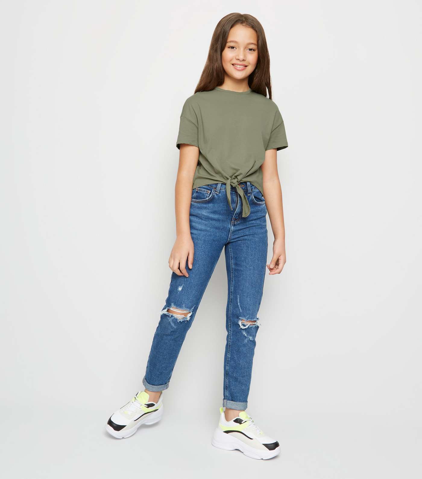 Girls Olive Tie Front T-Shirt  Image 2