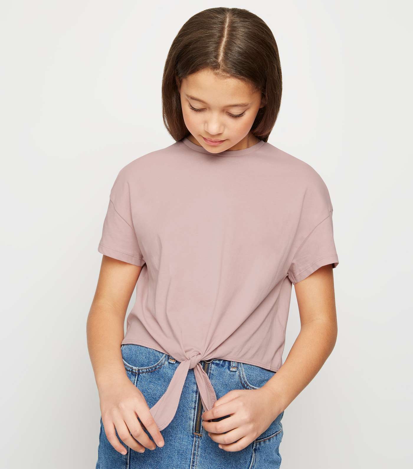 Girls Pale Pink Tie Front T-Shirt 