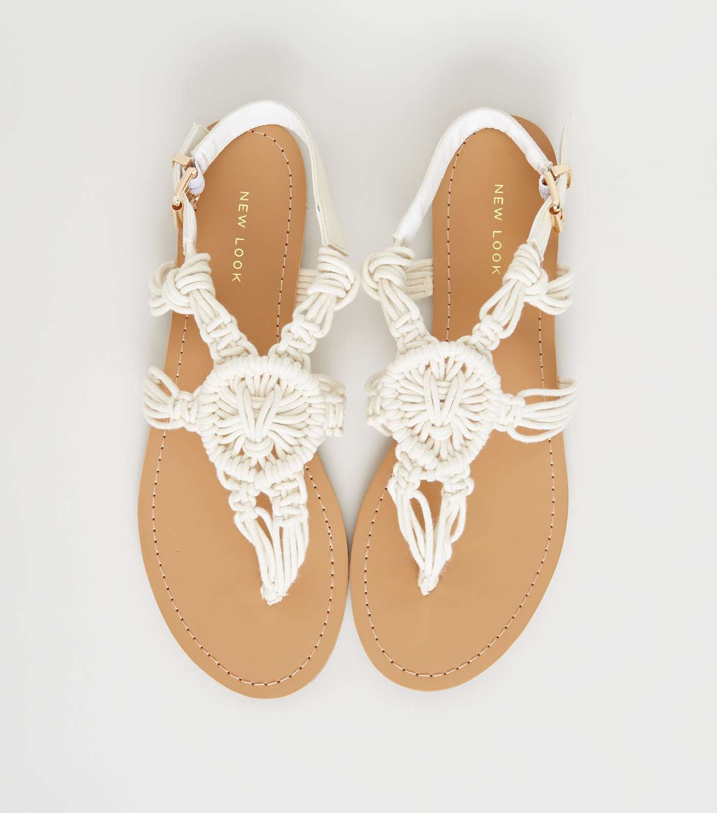 Off White Crochet Strap Flat Sandals Image 3