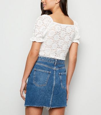 Blue Fray Hem Denim Mom Skirt | New Look