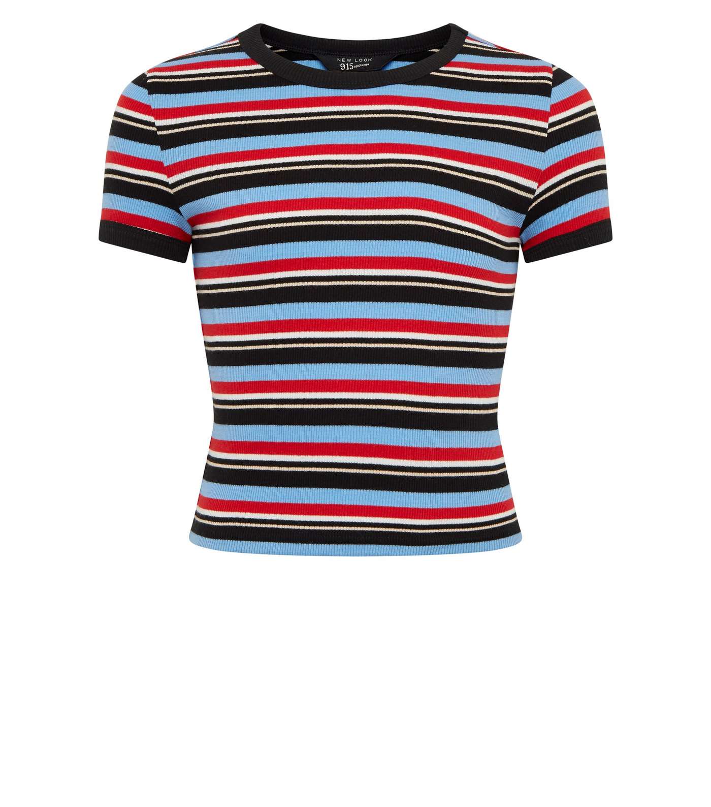 Girls Blue Multi Stripe Ribbed Ringer T-Shirt  Image 4