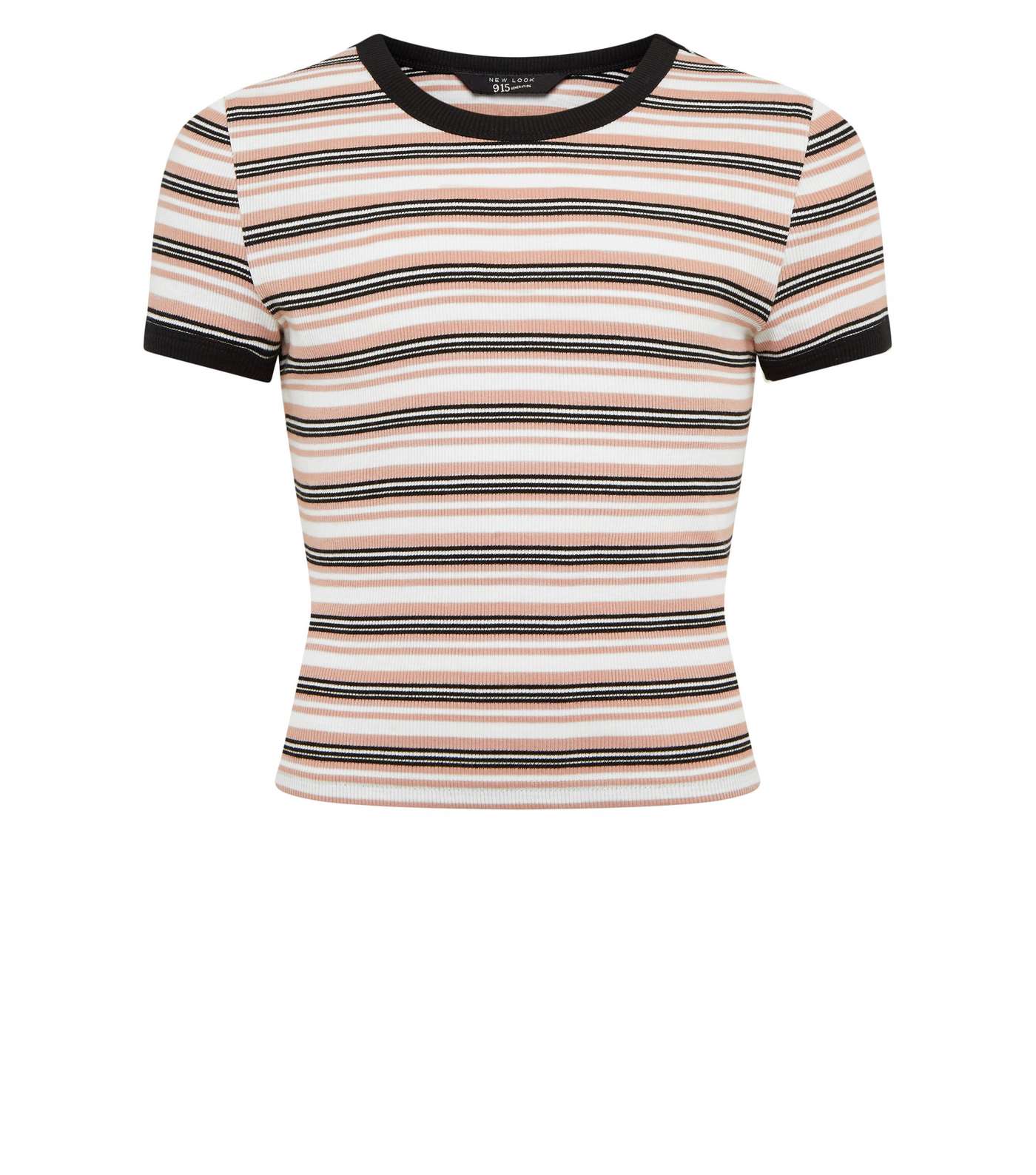 Girls Pink Multi Stripe Ribbed Ringer T-Shirt  Image 4